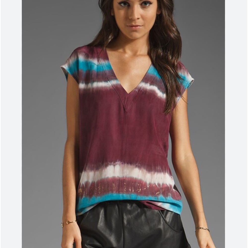 Gypsy 05 Silk Tie Dyed V Neck Cap Sleeve Top Size Small